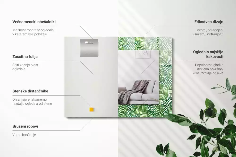 Espelho decorado Folhas de palmeira verdes