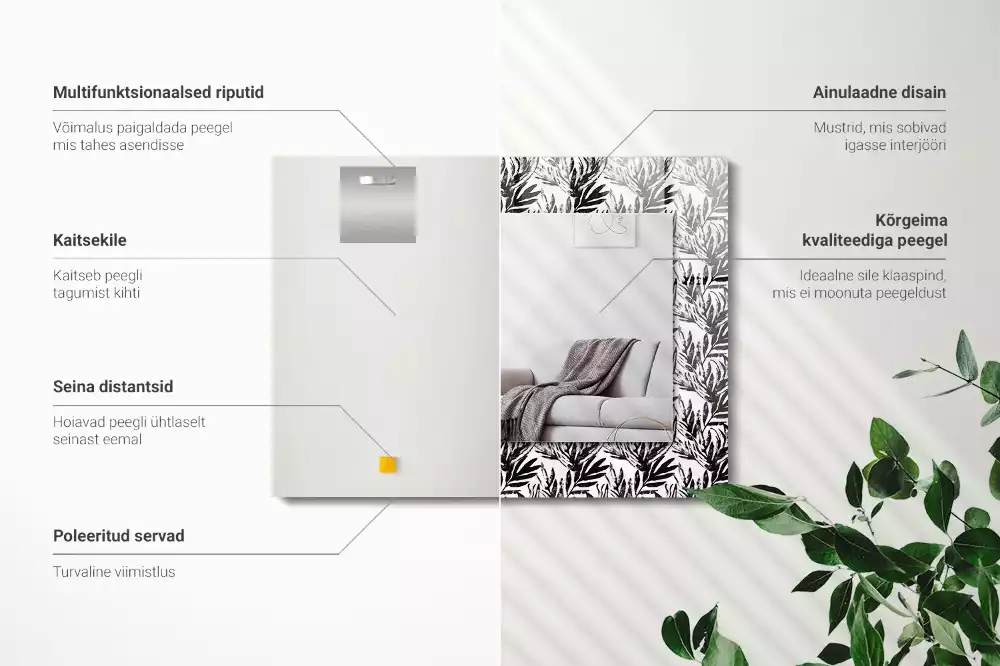 Espelho com moldura decorada Folhas pretas e brancas