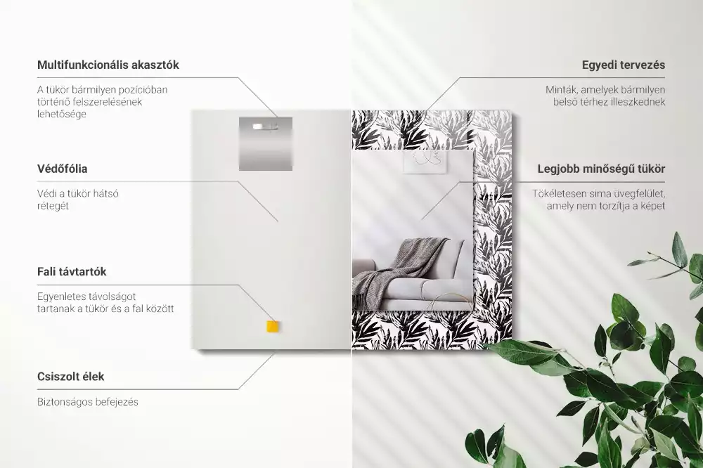 Espelho com moldura decorada Folhas pretas e brancas
