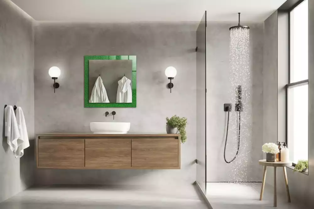 Espelho com moldura decorada grama verde