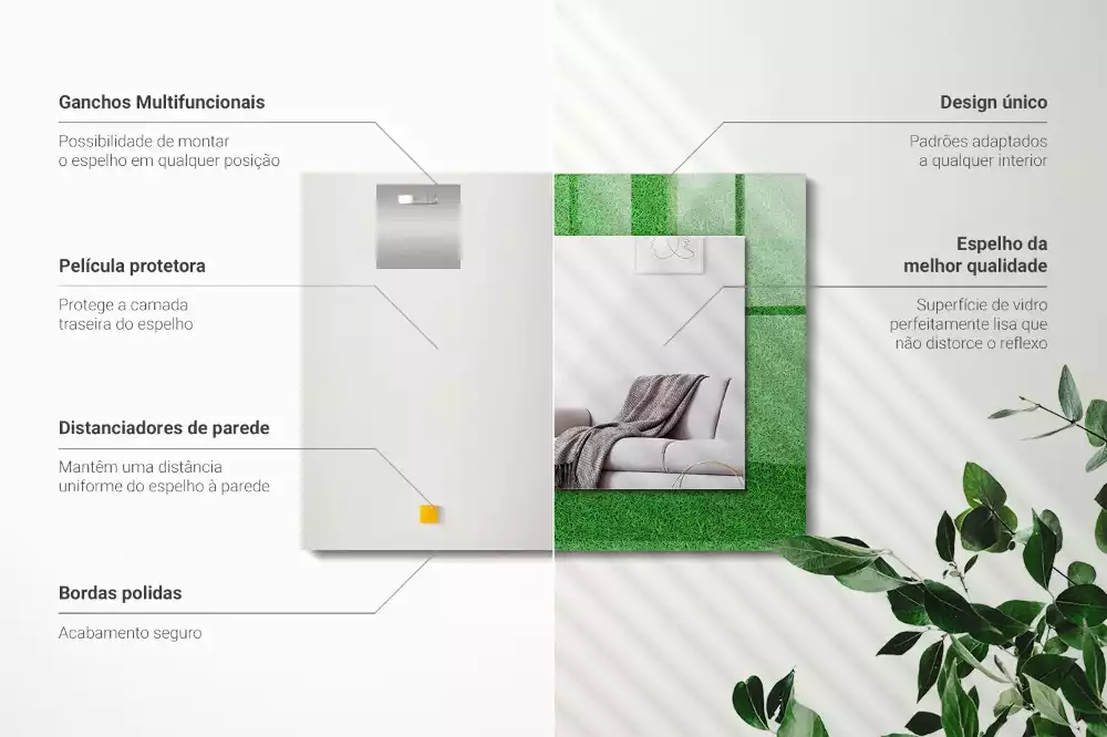 Espelho com moldura decorada grama verde