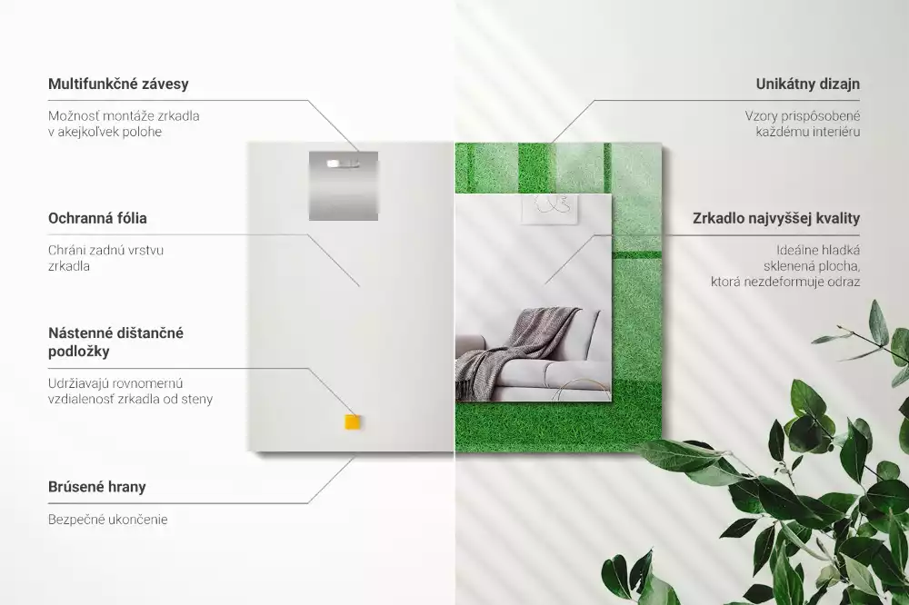 Espelho com moldura decorada grama verde