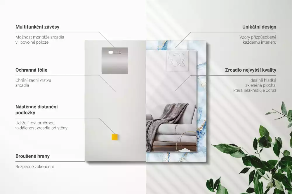 Espelho com moldura decorada Padrão abstrato de mármore