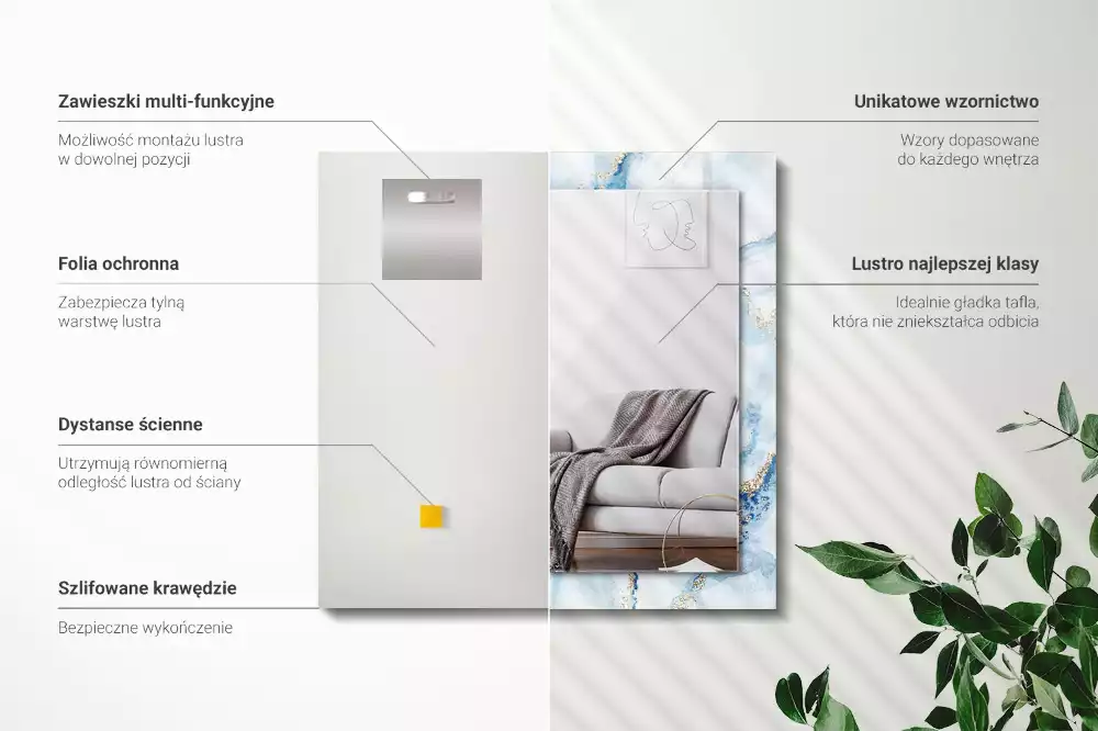 Espelho com moldura decorada Padrão abstrato de mármore