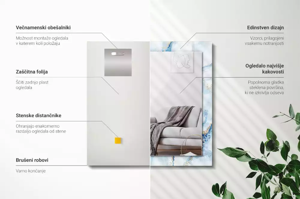 Espelho com moldura decorada Padrão abstrato de mármore