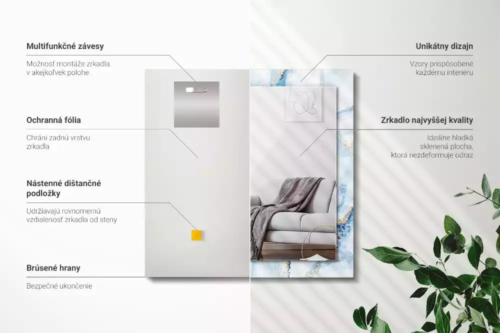 Espelho com moldura decorada Padrão abstrato de mármore