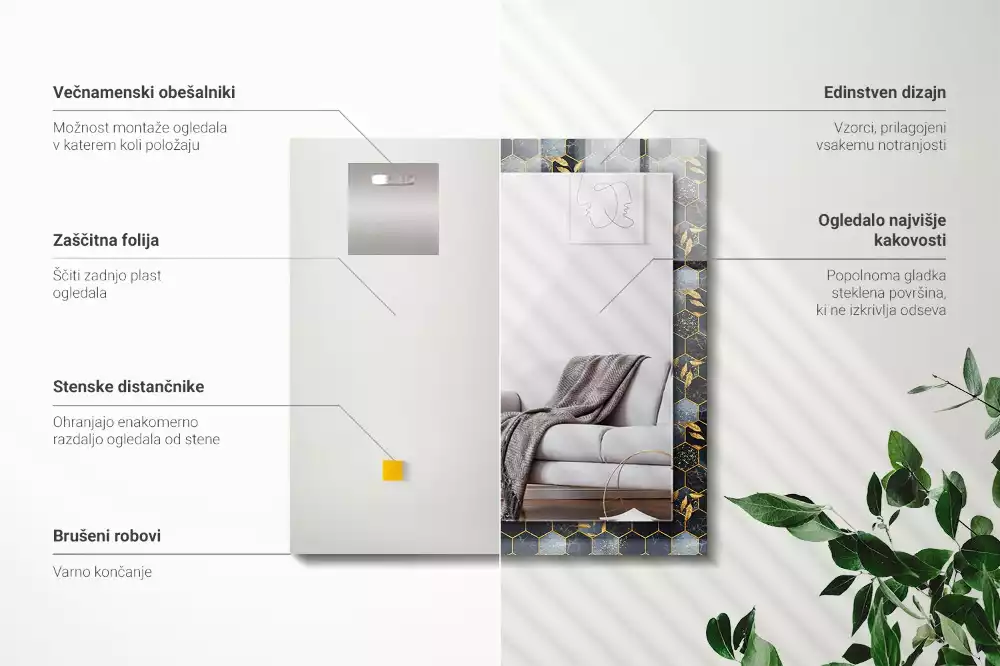 Espelho decorado Folhas hexagonais