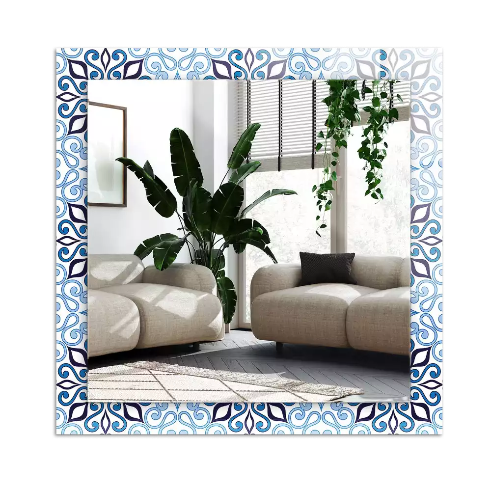 Espelho com moldura decorada Padrão ornamental azul