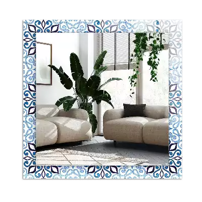 Espelho com moldura decorada Padrão ornamental azul
