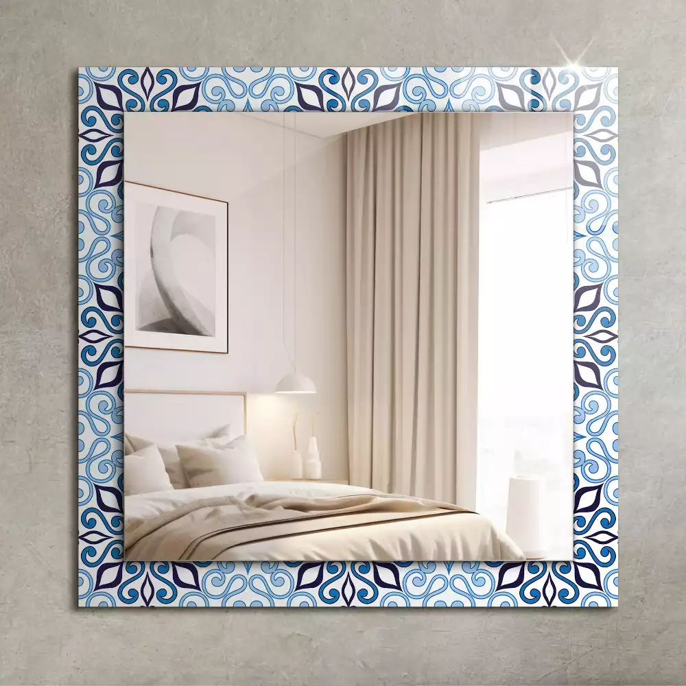 Espelho com moldura decorada Padrão ornamental azul