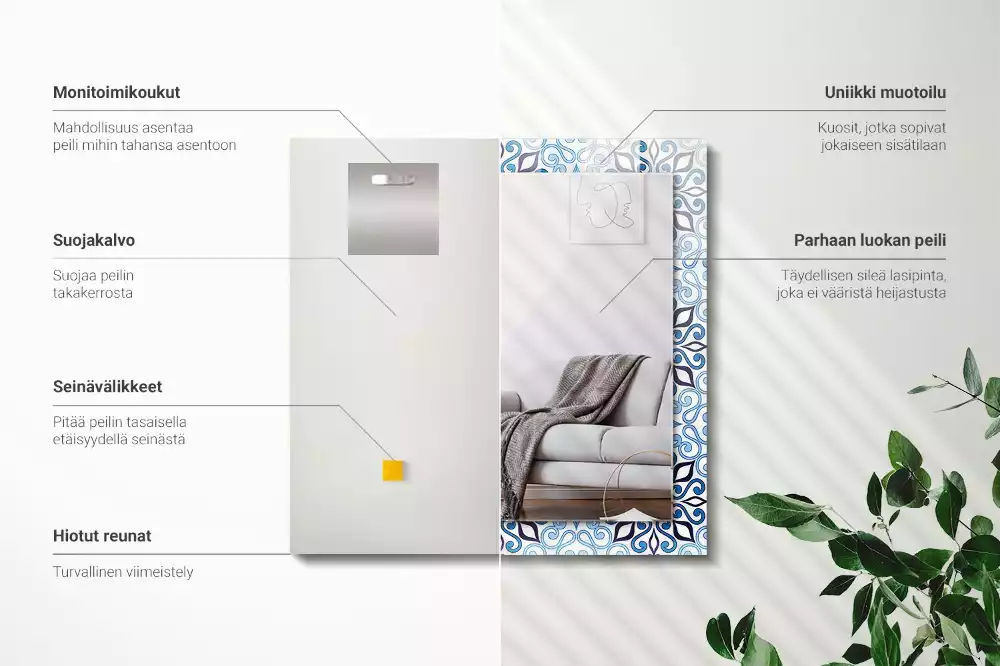 Espelho com moldura decorada Padrão ornamental azul