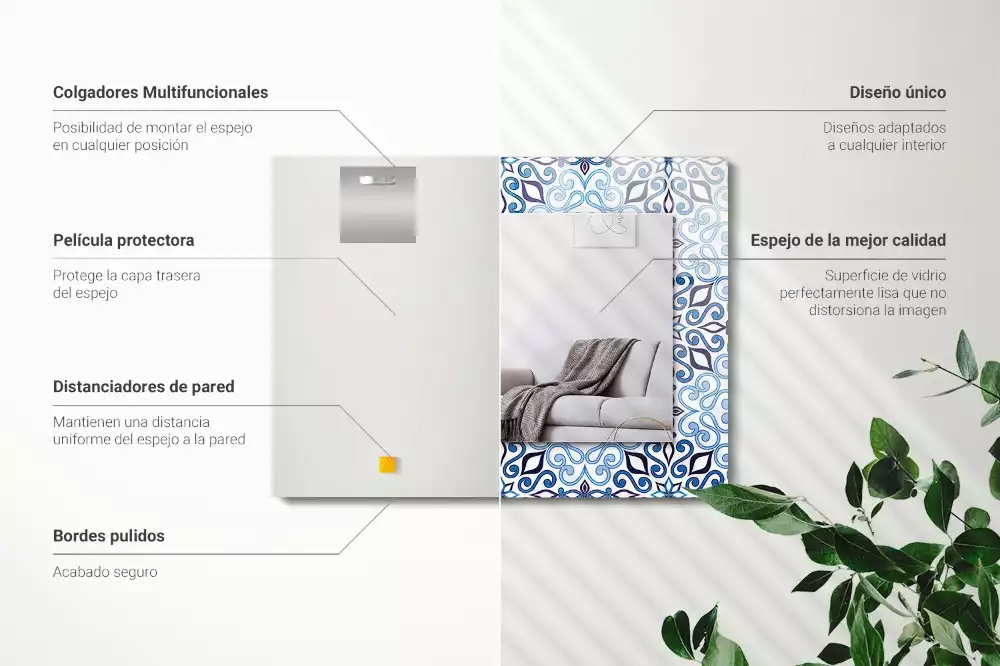 Espelho com moldura decorada Padrão ornamental azul