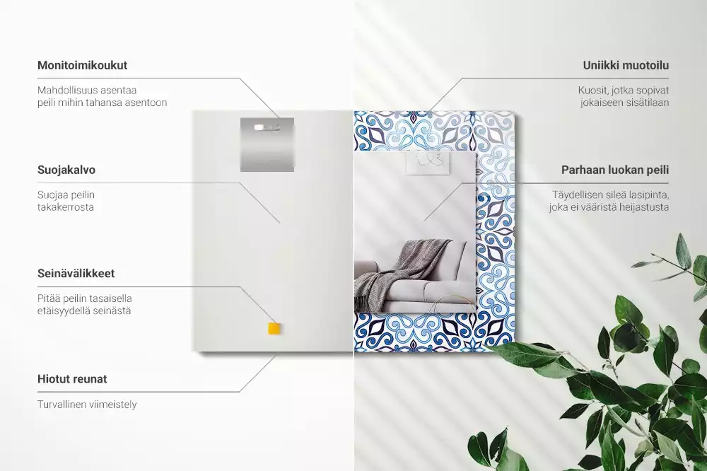 Espelho com moldura decorada Padrão ornamental azul