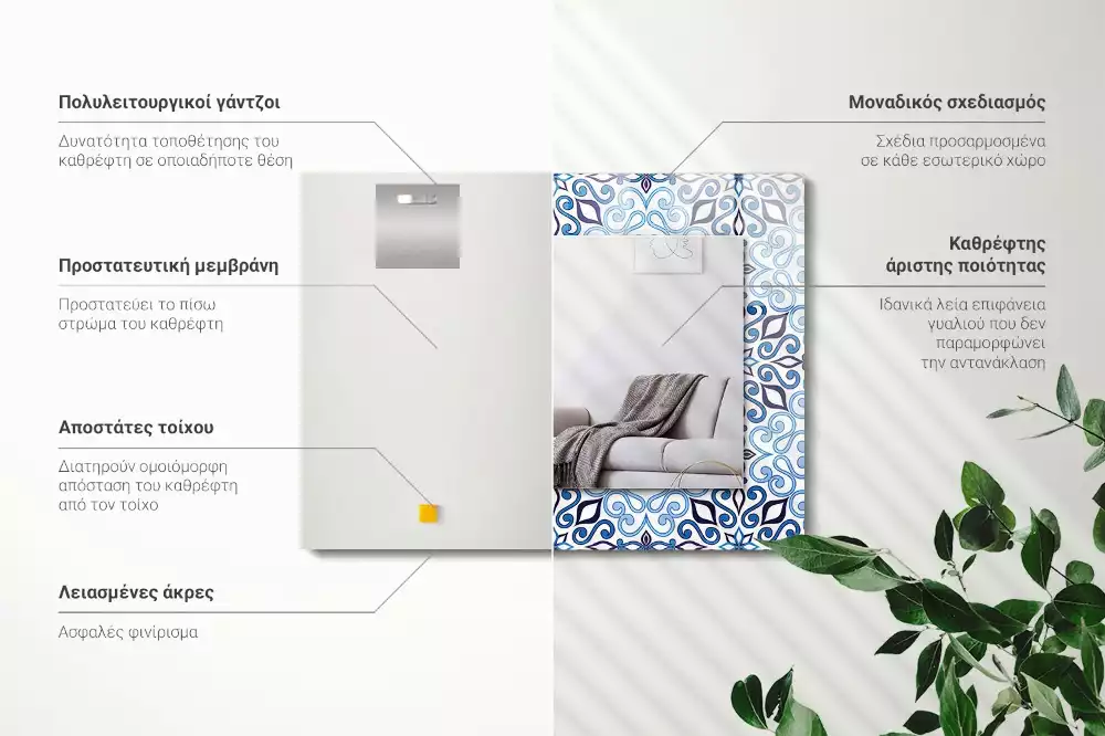 Espelho com moldura decorada Padrão ornamental azul