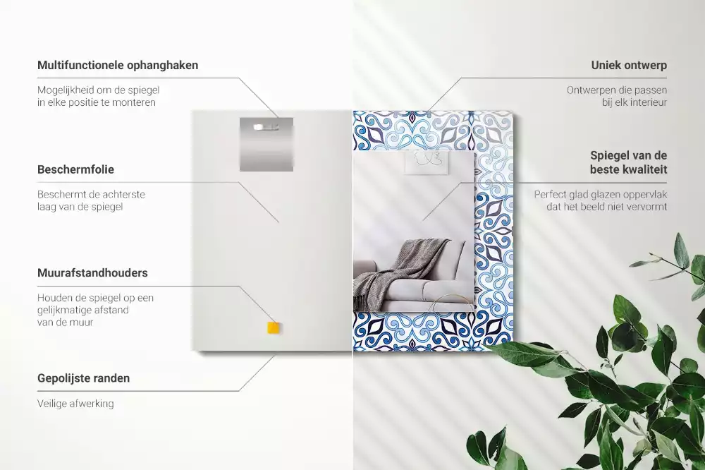 Espelho com moldura decorada Padrão ornamental azul