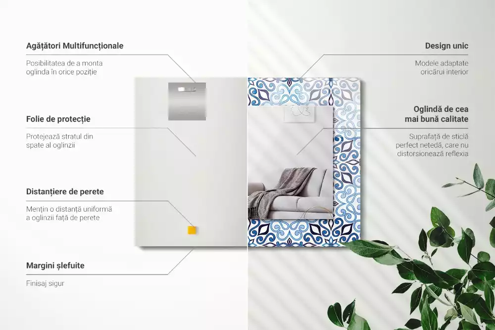 Espelho com moldura decorada Padrão ornamental azul