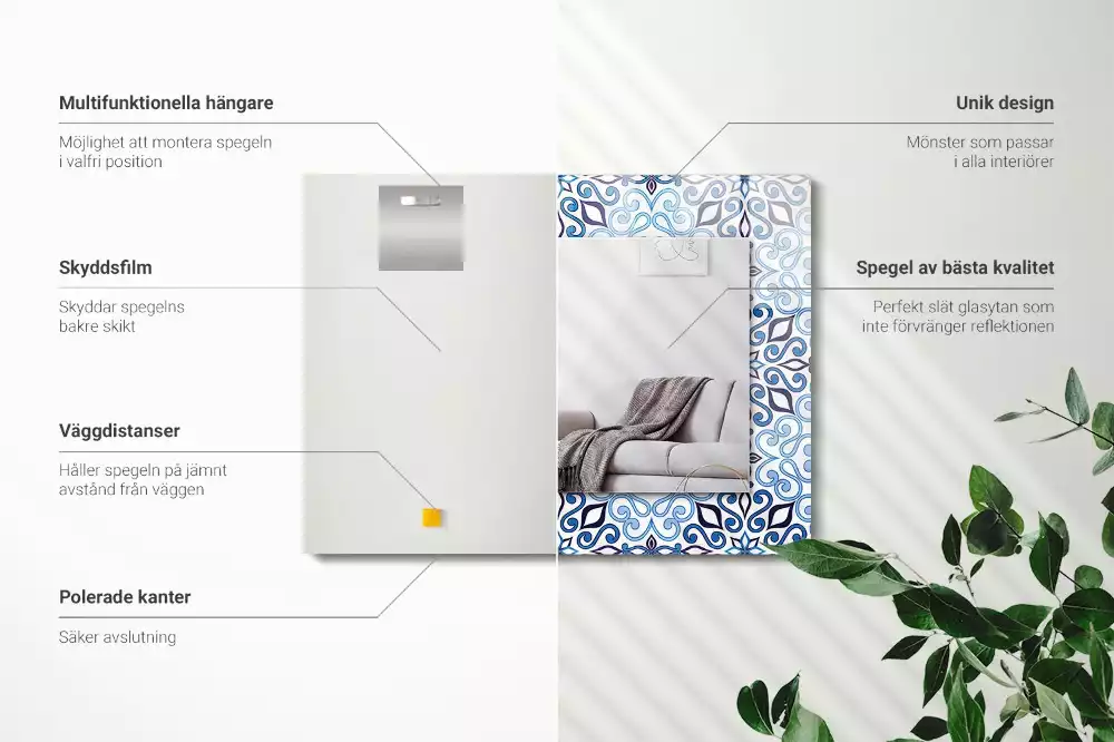 Espelho com moldura decorada Padrão ornamental azul