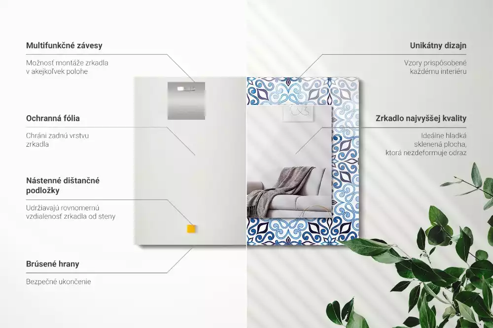 Espelho com moldura decorada Padrão ornamental azul