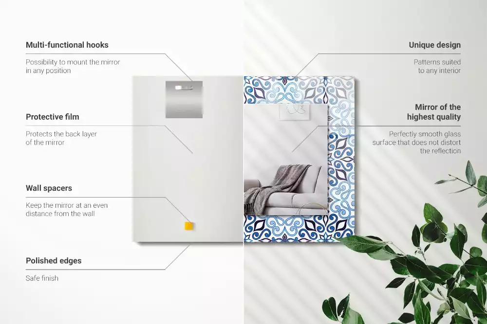 Espelho com moldura decorada Padrão ornamental azul