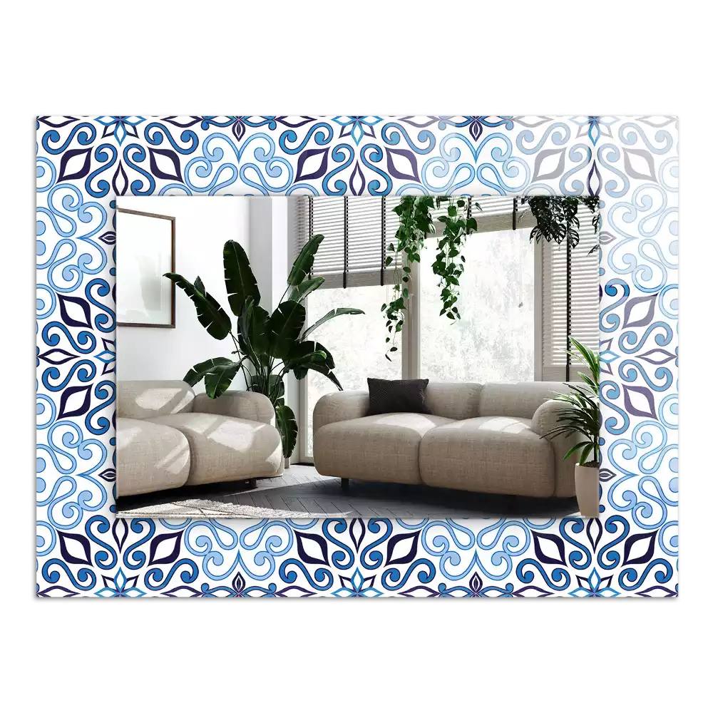 Espelho com moldura decorada Padrão ornamental azul