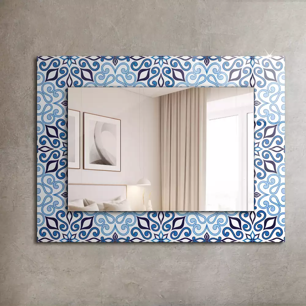 Espelho com moldura decorada Padrão ornamental azul