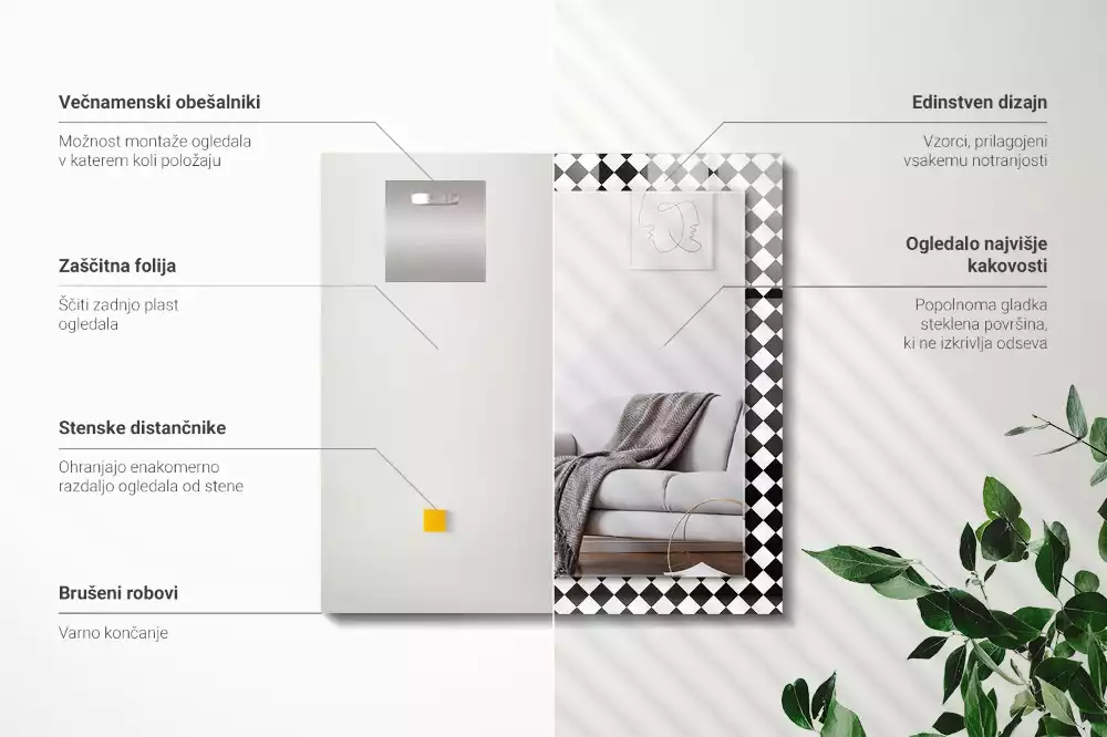 Espelho decorado Tabuleiro de xadrez preto e branco