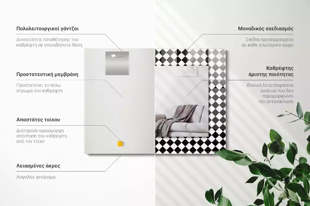 Espelho decorado Tabuleiro de xadrez preto e branco