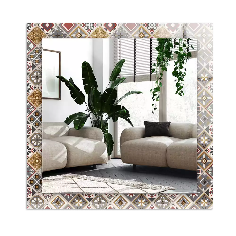 Espelho com moldura decorada Padrões de azulejos coloridos