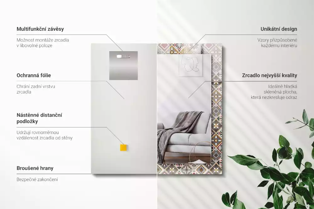 Espelho com moldura decorada Padrões de azulejos coloridos