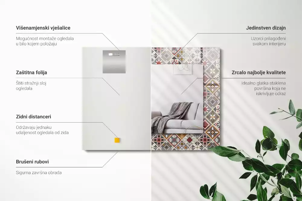 Espelho com moldura decorada Padrões de azulejos coloridos