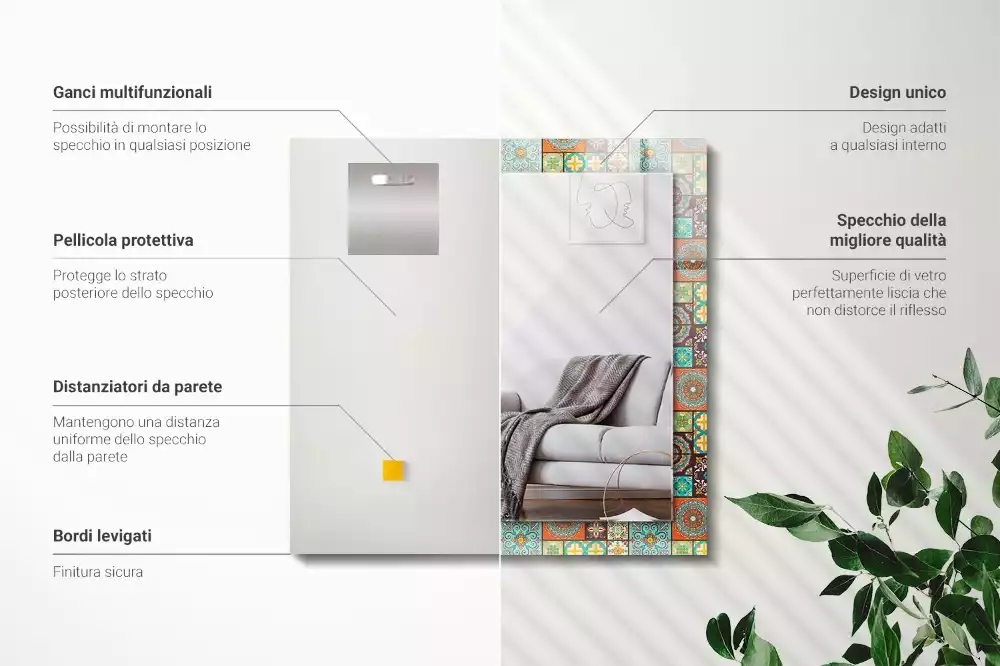 Espelho decorativo Azulejos de mosaico coloridos