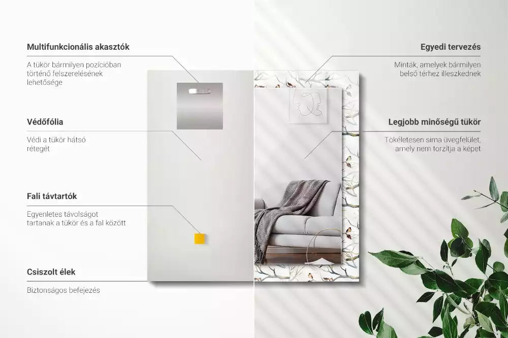 Espelho com moldura decorada Pássaros nos galhos