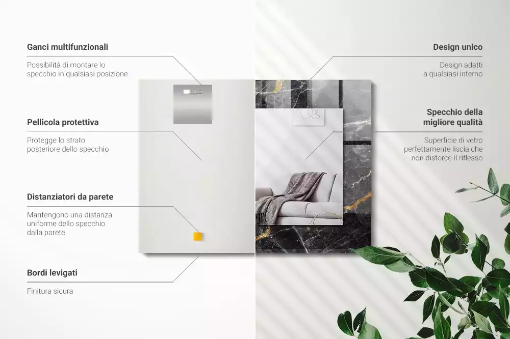 Espelho decorativo Veios de mármore preto