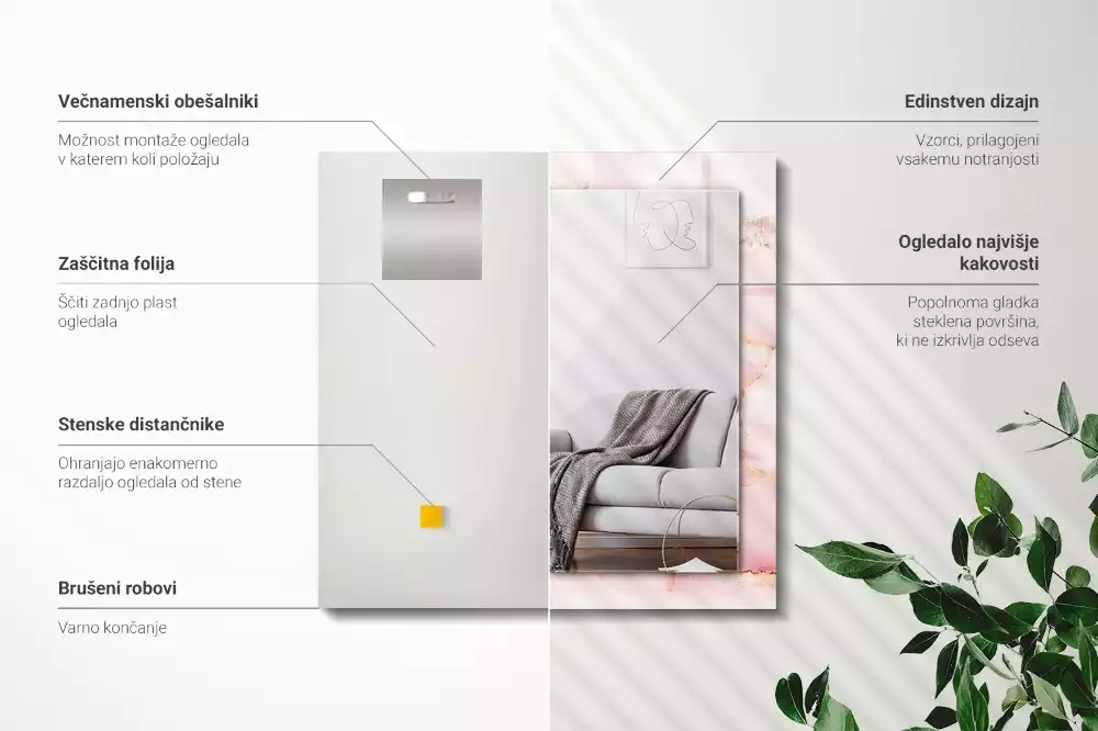 Espelho decorativo Padrão de mármore rosa