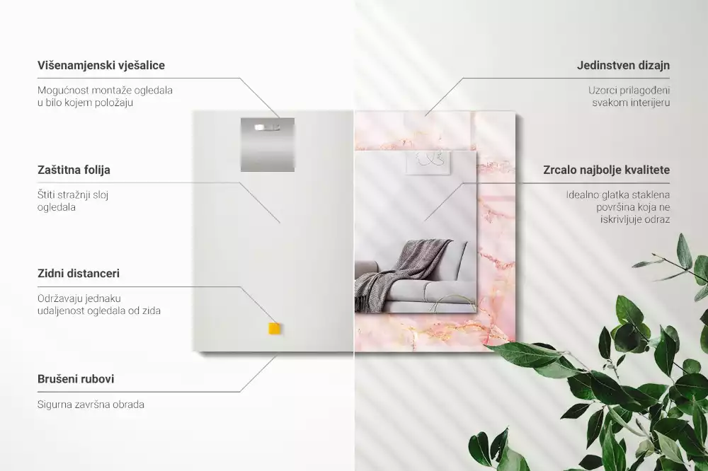 Espelho decorativo Padrão de mármore rosa