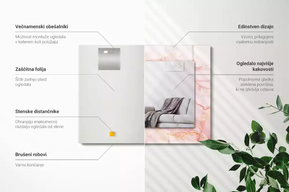 Espelho decorativo Padrão de mármore rosa