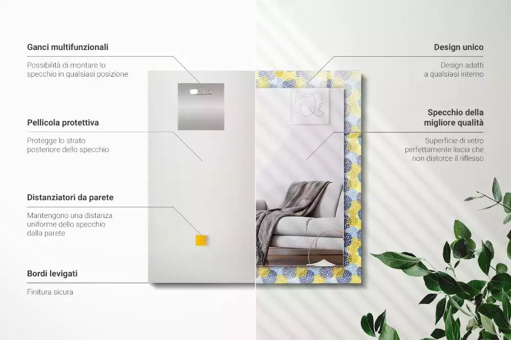 Espelho com moldura decorada Padrão floral colorido