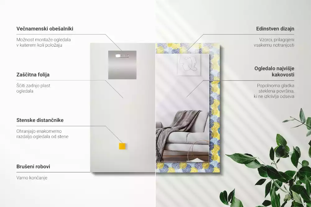 Espelho com moldura decorada Padrão floral colorido