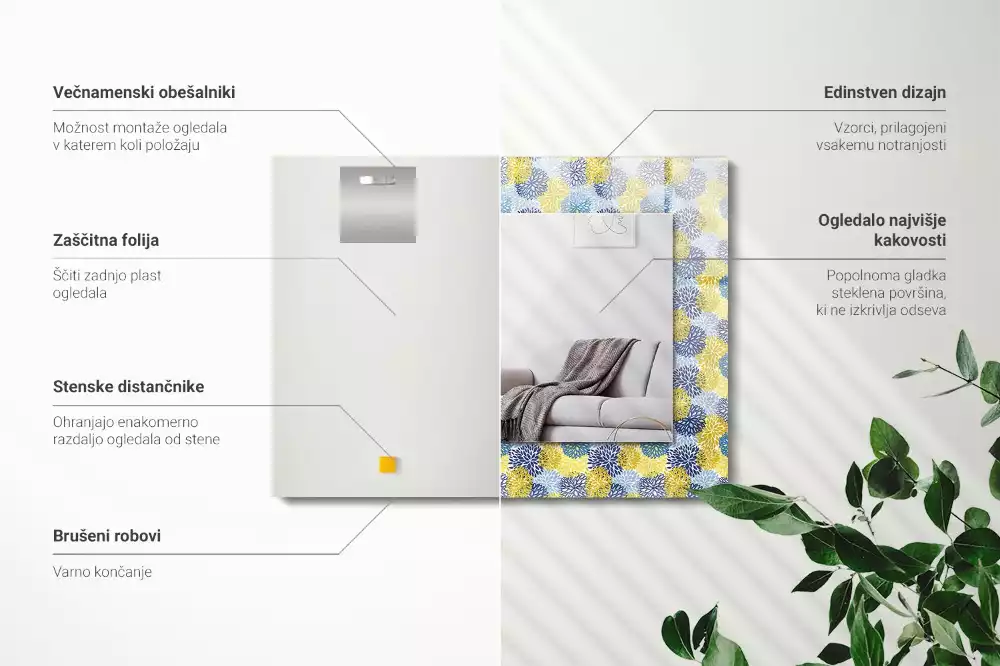 Espelho com moldura decorada Padrão floral colorido