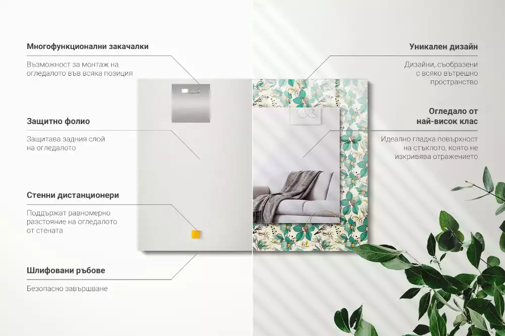 Espelho decorado Pássaros e flores