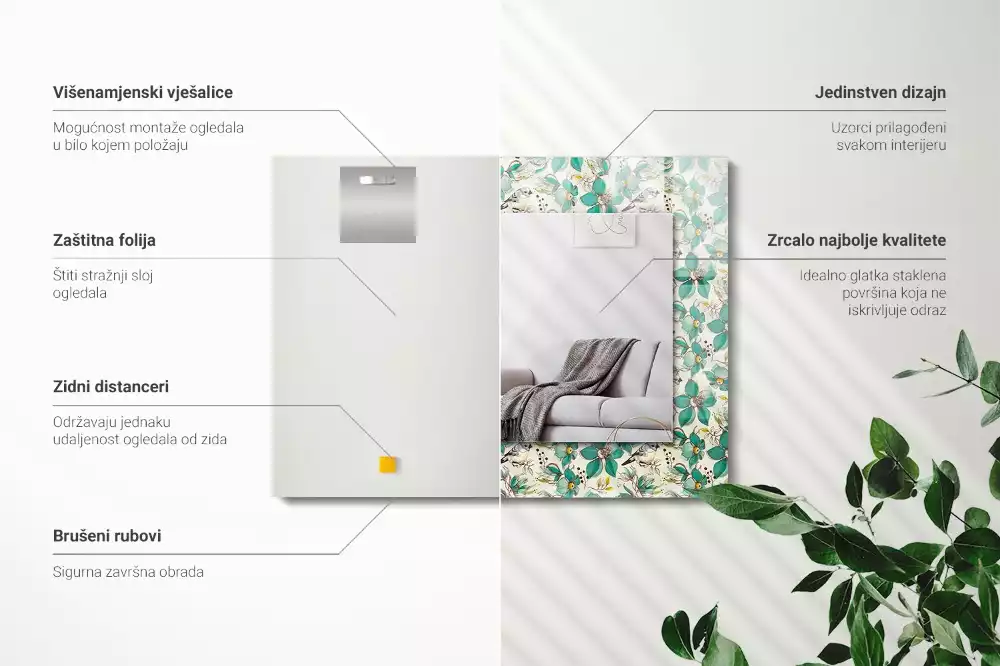 Espelho decorado Pássaros e flores