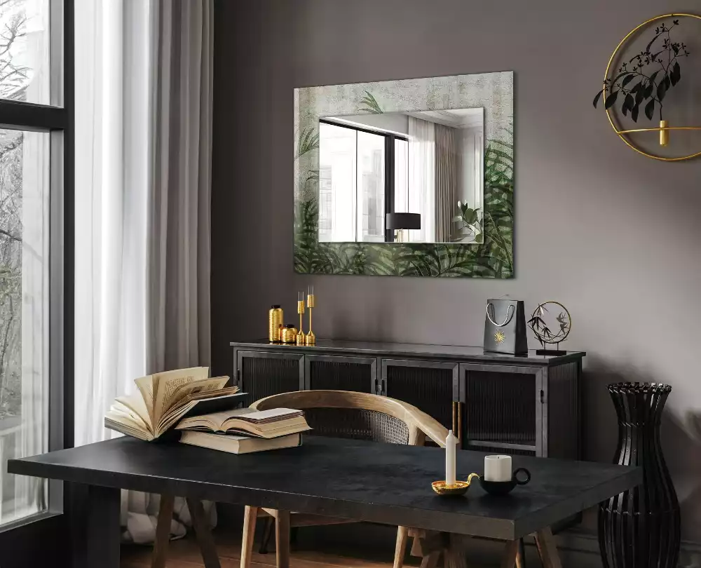 Espelho decorado Folhas verdes de samambaia