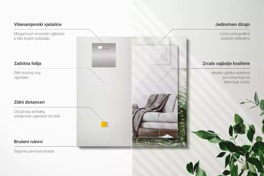 Espelho decorado Folhas verdes de samambaia