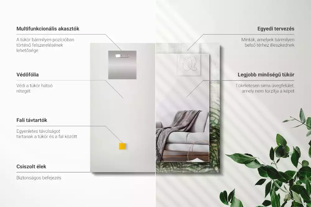 Espelho decorado Folhas verdes de samambaia