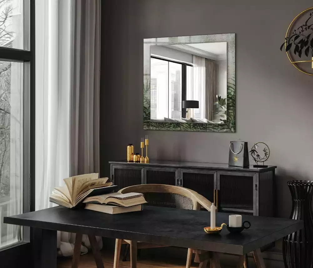 Espelho decorado Folhas verdes de samambaia