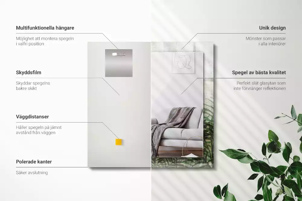 Espelho decorado Folhas verdes de samambaia