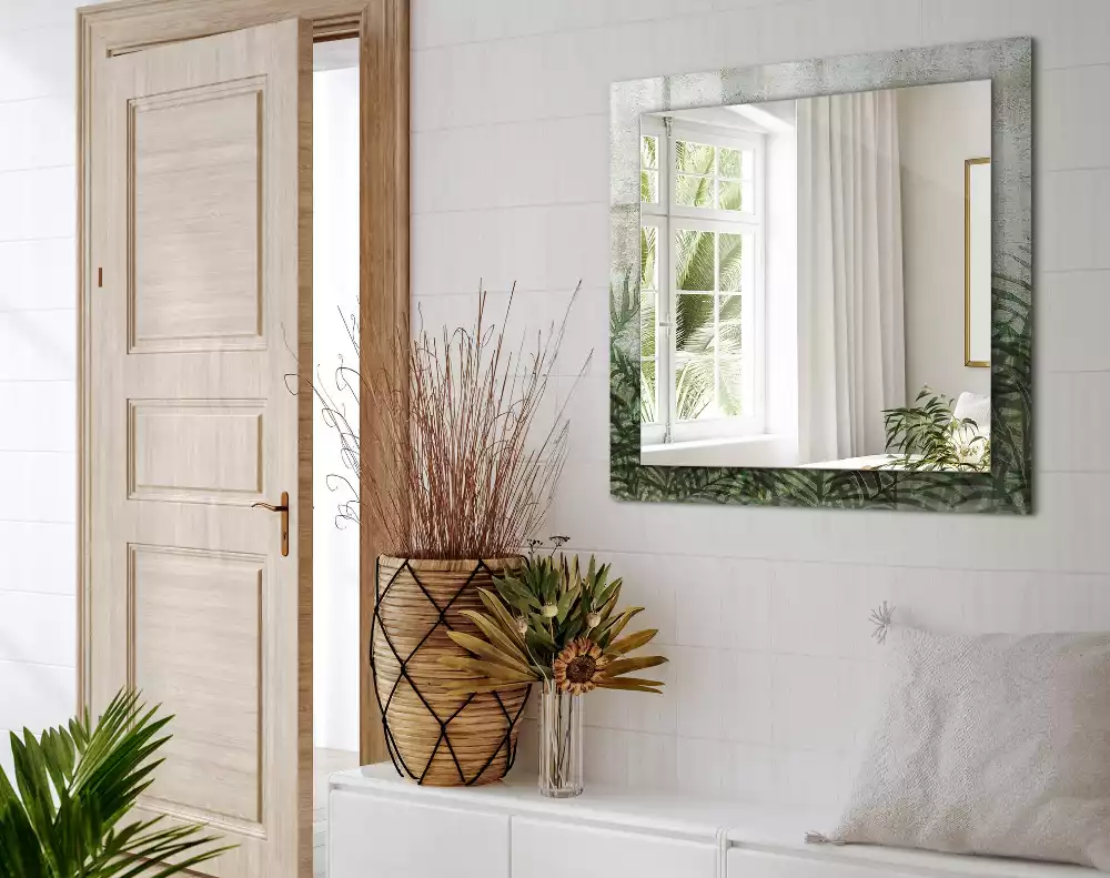 Espelho decorado Folhas verdes de samambaia