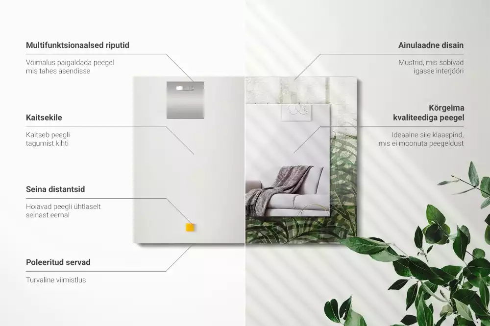 Espelho decorado Folhas verdes de samambaia