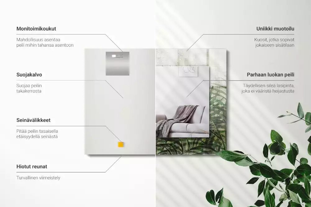 Espelho decorado Folhas verdes de samambaia