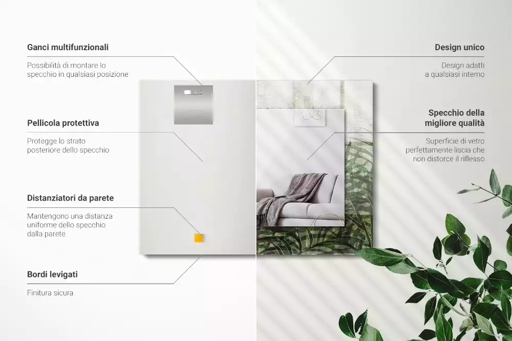 Espelho decorado Folhas verdes de samambaia